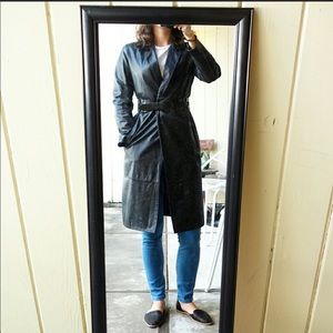 Express World Brand Long Black Leather Jacket XS